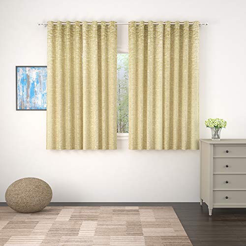Image of Story@Home Bloom Collection Room Darkening Window Curtains 5 feet Long Set of 4 for Living Room, Bedroom, Kids Room - Rough Beige