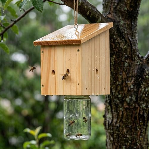 Piège à abeilles charpentières en bois durable et bocal résistant