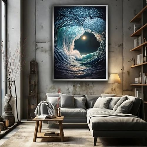 Grand tableau vagues de plage pour creer une ambiance evasion dans votre salon 70x100cm