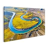 islandburner Bild auf Leinwand Herbstliche Flusslandschaft aus der Luft für Wohnzimmer Naturliebhaber Gartenbauunternehmen Bilder Wandbilder Poster