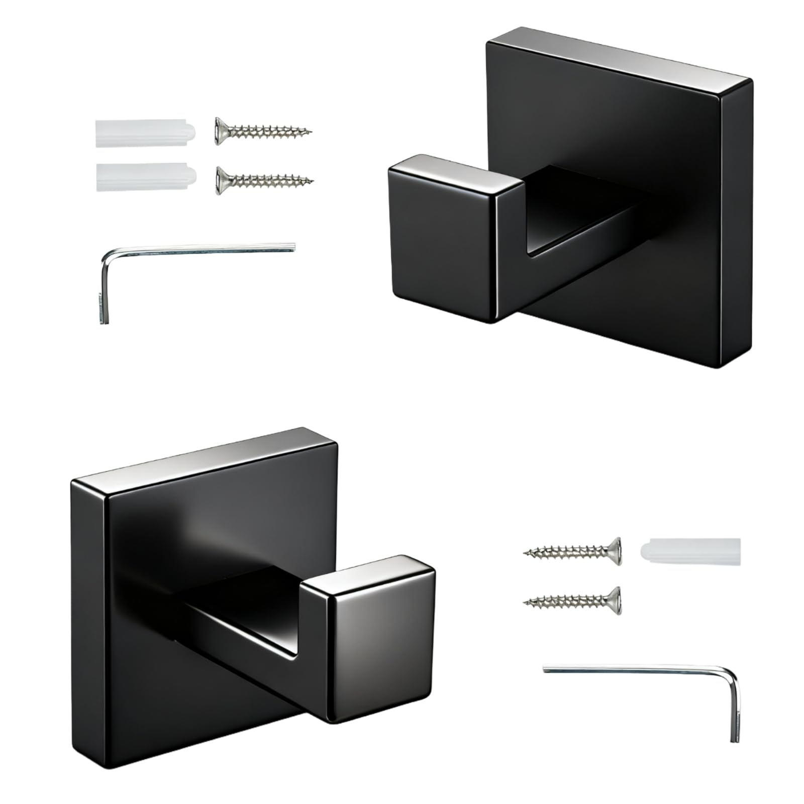 SHENGYIG Towel Hooks for Bathrooms 2-Pack Black Wall Mounted Hanger for Bathroom Kitchen, Hotel & Garage