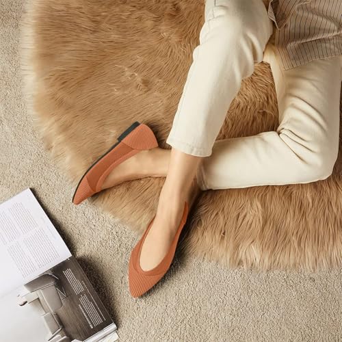 Image of TINGRISE Women's Flats Shoes Pointed Toe Knit Ballet Comfortable Dressy Mesh Flat