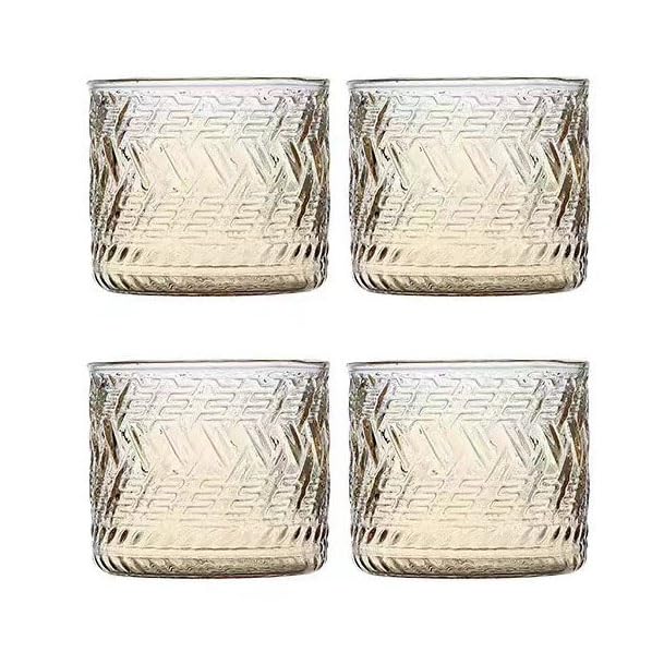 ZDUD Jarra de cristal con tapa, jarra agua 1,1/2,2 L, fría estilo retro, tetera resistente a altas temperaturas for uso doméstico, apta for y caliente(4pcs Yellow cups,260ml)
