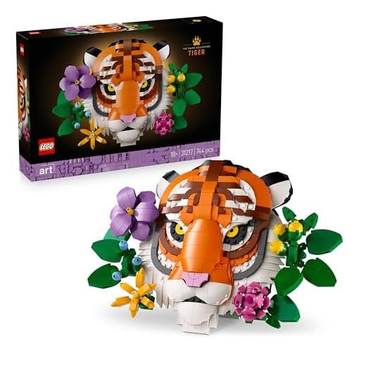 LEGO Art The Fauna Collection - Tiger - Buildable 3D Animal Painting with Decorative Flowers from Botanicals - DIY Home or Office Decor Set for Adults - Creative Gift Idea - 31217