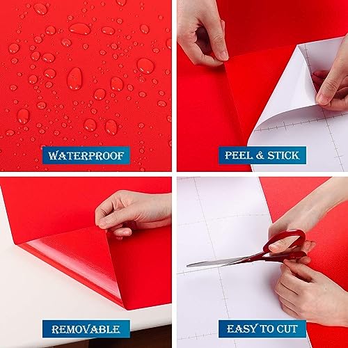 Image of Red Solid Matt Peel and Stick Wallpaper Contact Paper Wallpaper Modern Self Adhesive Wallpaper Decorative Removable 2 x 4 Feet