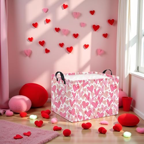 Image of Rectangular Valentines Basket for Women Girls Storage Bin Organizer Box Shelf Room Decor(Romantic Hearts)