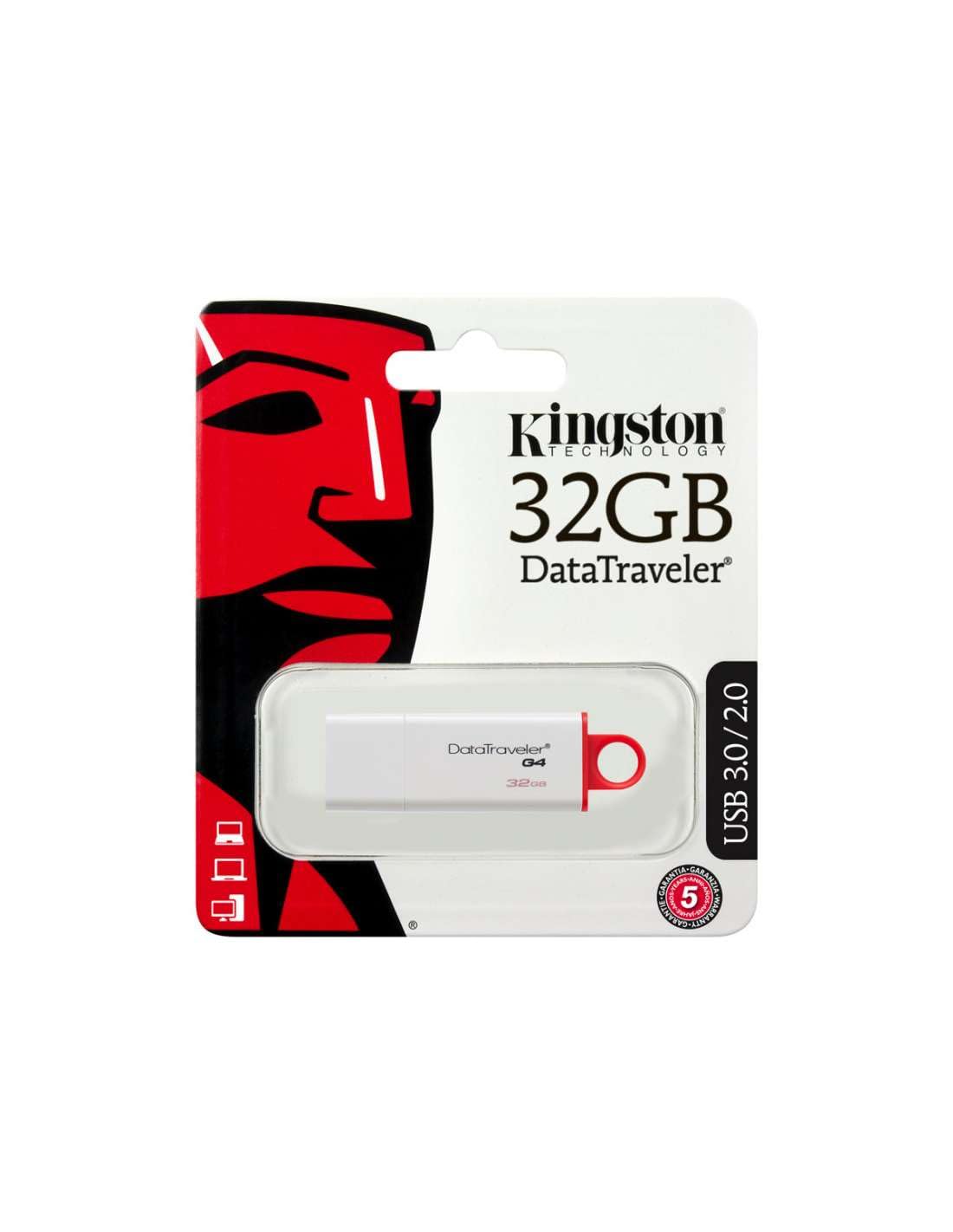 Kingston DTIG4/32GB Data Traveler G4 USB 3.1 Gen 1 (USB 3.0) Flash Drive 32 GB, Red/White