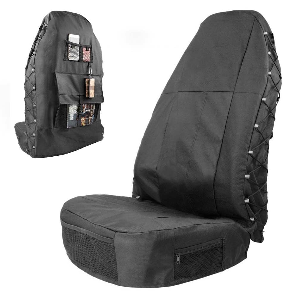 LXCMQL Car Seat Covers for Nissan Cefiro Maxima/CIMA/Cube, 600D Oxford Cloth Waterproof Anti-Slip Front Seat Protector with Multi-Pocket Storage