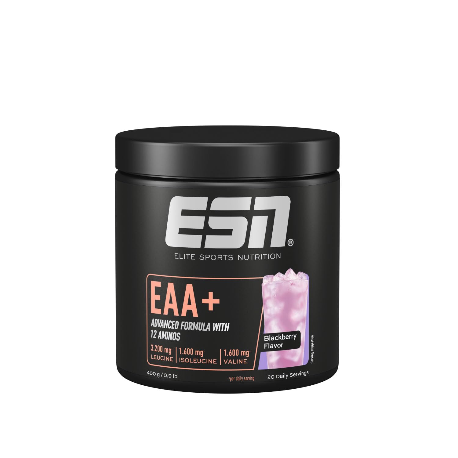 ESN EAA+, Blackberry, 400 g, allen 9 EAAs & Vitamin B6, 3,2 g Leucin pro Portion, ideale Löslichkeit, vegan - made in Germany