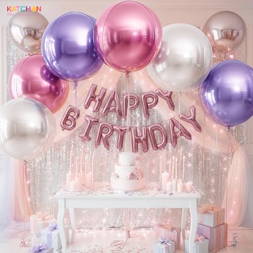 Image of KatchOn, Pink Purple Silver Foil Balloons - 22 Inch, Pack of 6 | Metallic 4D Unicorn Balloons for Unicorn Birthday Decorations | Princess Party Decorations, Mermaid Balloon For Pastel Decorations