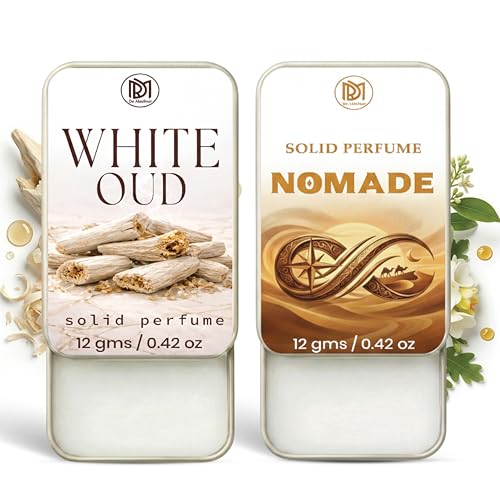 Image of Dr.Mashur Solid Perfume |Nomade&White Oud Alcohol Free Wax Perfume Balm, Long Lasting | Pocket Tin 12g, Pack Of 2| Non Greasy Smooth Glide, Travel Friendly Men And Women