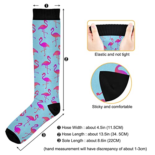Wusikd Flamingo Compression Socks for Women and Men Circulation Blue Long Socks for Athletic Running 13