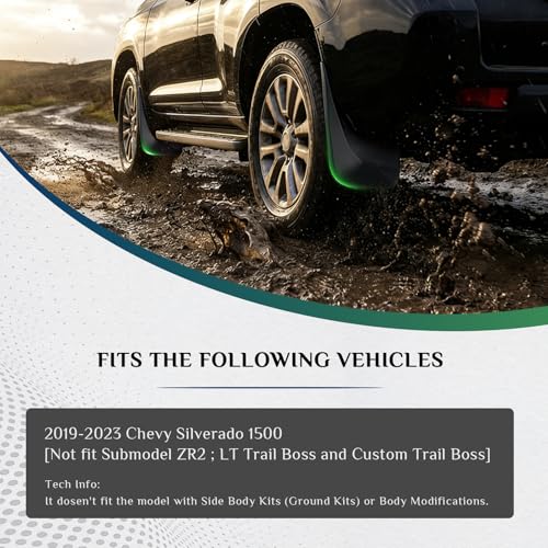 Image of Mud Flaps Fit for 2019-2022 Chevy Silverado 1500 (Not fit Submodel ZR2 ; LT Trail Boss and Custom Trail Boss), Dedicated Mudguard for Four Seasons Universal Protection, Front and Rear