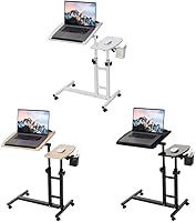 Vista 6 de Escritorio ajustable para laptop con ruedas, escritorio de noche sobre la cama, carrito de escritorio ajustable en altura con ruedas, escritorio