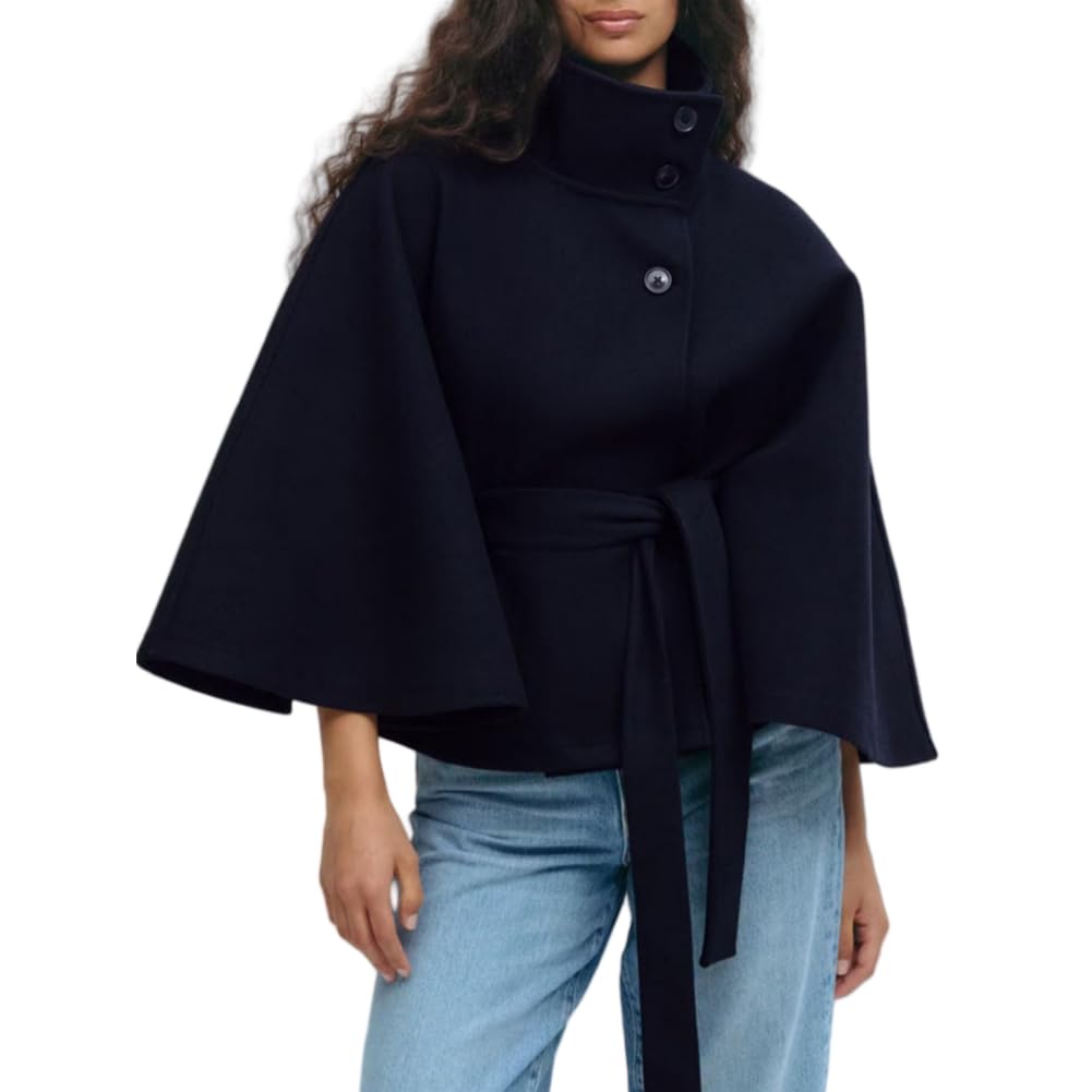 Generisch Poncho à manches chauve-souris pour femme - Manteau d'hiver épais et chaud - Rétro - Élégant - Manteau court