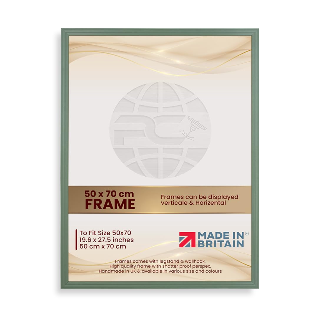 Procut Global Picture Frames 50x70 cm Green - Classic 50x70 Frames With Safe Perspex Front & Wall Hanging Hooks - Premium Synthetic Wood - Handmade Frames โ image 1