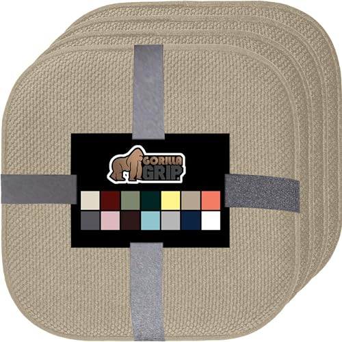 GORILLA GRIP Slip Resistant Chair Cushions, No Ties Required, Memory Foam Pads for Dining Room, Kitchen Table, Office, Rocking Chairs, Plush Seat Cover Cushion Pad, Home Decor, Set of 4 16x16, Beige
