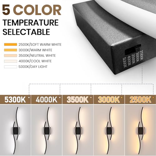 Image of Modern Black Wall Sconce, 5CCT Dimmable Indoor Led Wall Sconce Lighting, Hardwire Black Led Wall Lamps for Living Room Bedroom Bathroom Hallway, Indoor Wall Decor Bedside Wall Lamp, 31.5Inch
