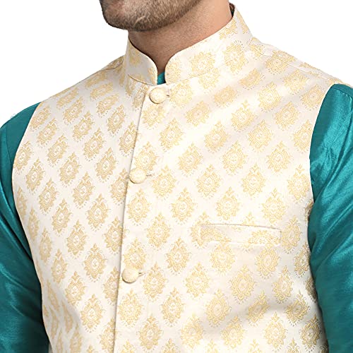 Image of SAIFOO Men's Kurta Pyjama & Printed Nehru Jacket Set.