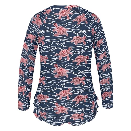 Sea Turtle Red Girls Long Sleeve Rashguard Swimsuit UV Protection One-Piece Swimwear Bathing Suit B04036693