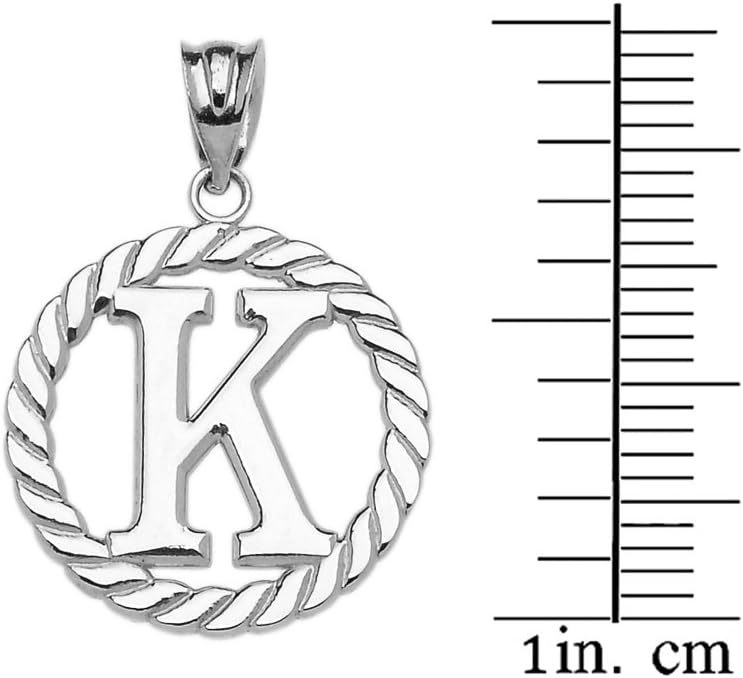 High Polish 925 Sterling Silver Roped Circle "K" Initial Charm Pendant - Image 2