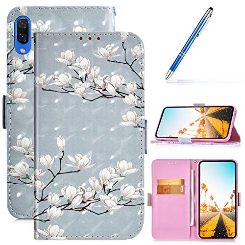 Robinsoni Case Compatible with Huawei Nova 3i / P Smart Plus Cover PU Leather Case Folio Flip Wallet Cover with Kickstand Hand Strap Card Slots Magnetic Closure Notebook Cover Wallet Case,Magnolia