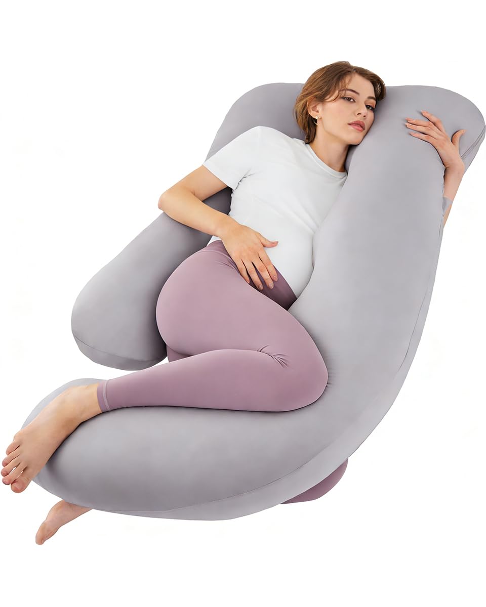 ZZZhen Pregnancy Pillow for Sleeping, G Shaped Maternity Pillow - 56 Inch with Grey Microfiber Removable Cover, Multi- Use and Support Back, Hips, Legs, Belly for Pregnant Women Sleeping