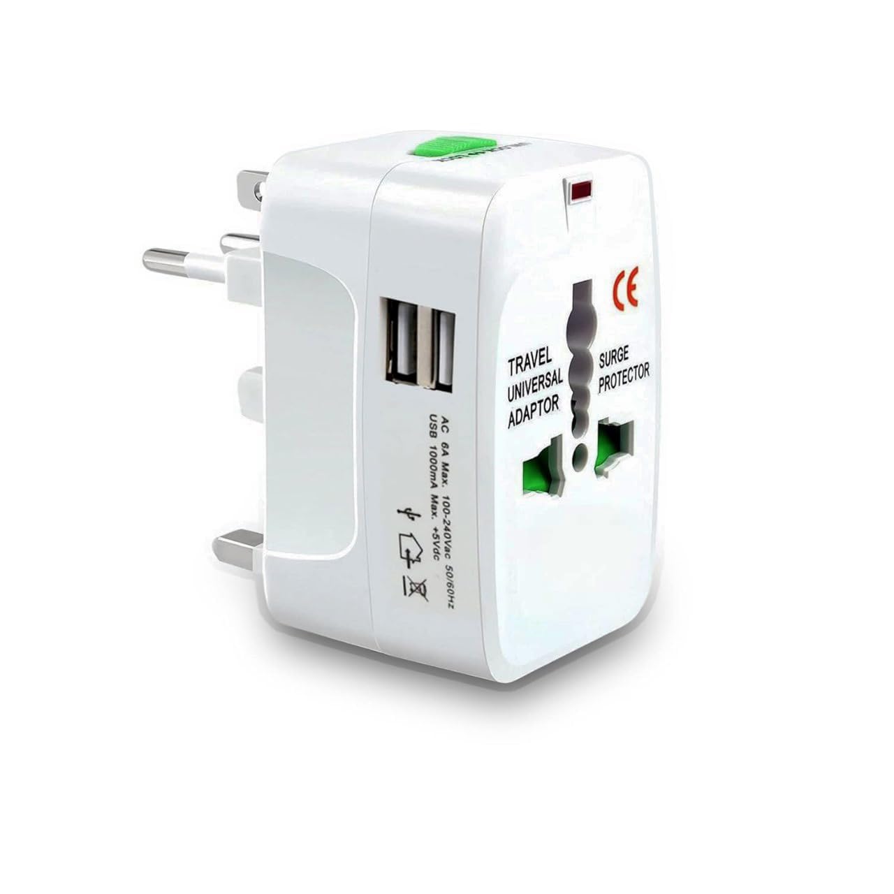 EDNITA Universal Travel Adaptor with Dual USB Charging Ports | International Adaptor All in 1 for US + AU + UK + EU Multi Power Plug Connection (White)-image-17
