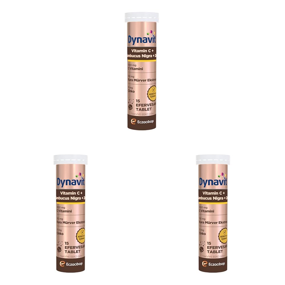 Dynavit Vitamin C & Sambucus Nigra & Çinko 15 Efervesan Tablet - Bağışıklık - Karışık Meyve Aromalı (3 paketi)