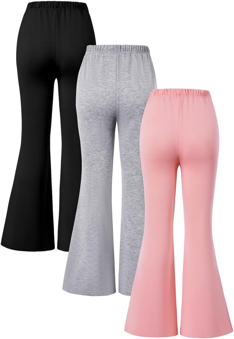Nivne Tco Tween Girls 3-Pack Flare Leggings - High Waisted Bell-Bottom Pants Set, Stretchy Trousers for Kids