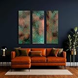 Echte Kupfer Wandkunst – 3-teiliges Metallbild Set – Patina „Mystic Copper Nebula“ – handgefertigt – modern & rustikal – für Wohnzimmer, Hotel oder Loft (60 x 60 cm)