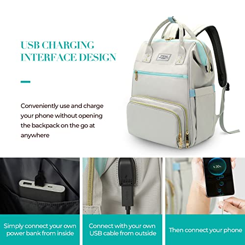 Etronik Lunch Backpack For Women, 15.6 Inch Laptop Backpack With Usb Port, Stylish Nurse Backpack Teacher Work Bag With Insulated Cooler Lunch Box For Women Men/Travel, Grey Blue #TOP4