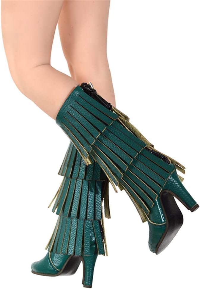 1/6 Scale Female Shoes,Female High Heels Boots Hollow Inside Shoes Zipper Boot Accessory for 12inch PH TBL JO Action Figure (Green, Tassel Version)