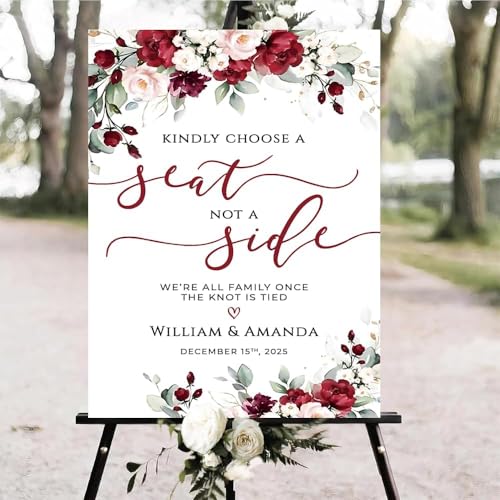 BBLI Personalized Wedding Ceremony Sign for Bride and Groom, Large Pick A Seat Not A Side Wedding Sign, Custom Wedding Seating Sign Decor for Ceremony Entrance