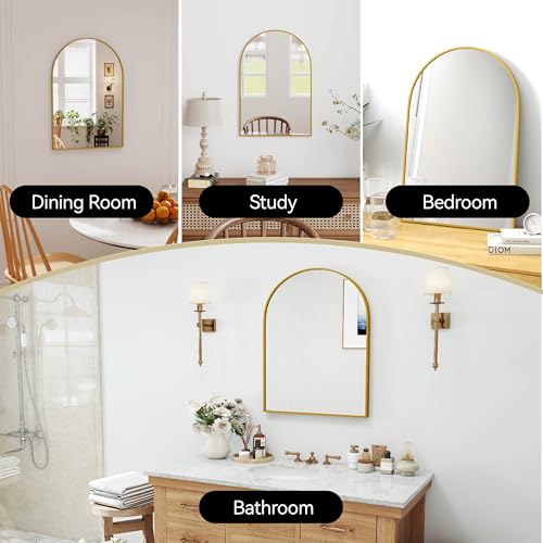30x20 Bathroom Mirror Arch Wall Mounted/Against Aluminum Frame Gold by SCWF-GZ - Used condition - Image 2