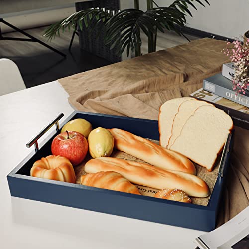 Jjsqylan Wooden Serving Tray With Handles Rectangle Breakfast Tray For Coffee Table Decorative Ottoman Tray 16”X 12” For All Occasion's (Blue) #TOP1