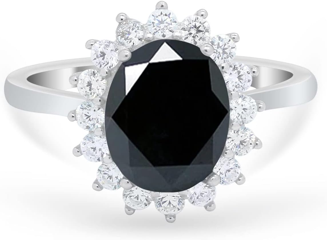 Blue Apple Co. Art Deco Flower Ring Oval Cubic Zirconia Halo Vintage Style Floral Ring Wedding Engagement Rings For Women 925 Sterling Silver Gifts For Her