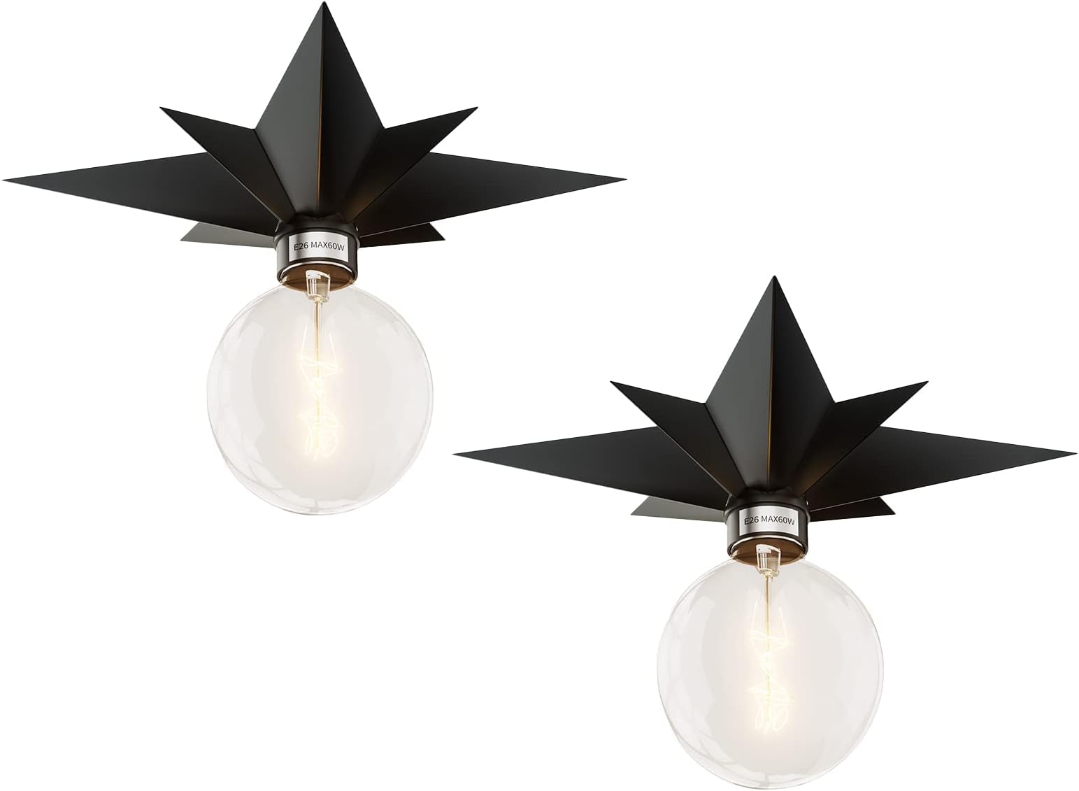 2 Pack Black Flush Mount Ceiling Light - 11.8 inch Star Lights Fixture Hallway Lighting Fixtures Ceiling Flush Mount Light Fixture for Kitchen Bathroom Bedroom Laundry Room (Bulb not included)