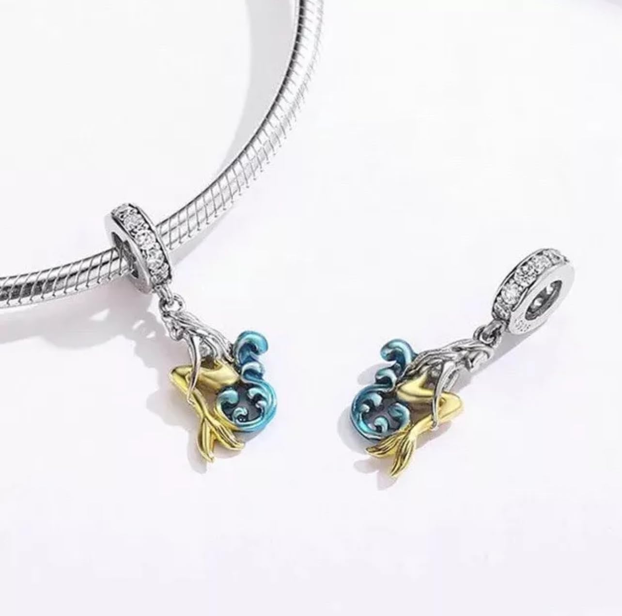 FLXHHX Abalorio Colgante de Sirena en Espera, Plata de Ley 925 auténtica, Compatible con Pulsera