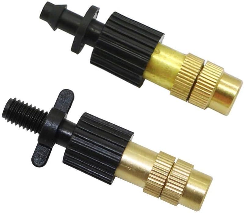Irrigation Dripper 50 Pcs 6mm Brass Atomization Misting Nozzles Cooling Dust Removal Sprinklers 6mm Thread 6mm to 4/7mm Interface Barbed Connectors (Color : Barbed)