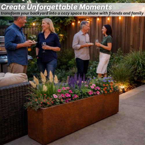 Watbick Corten Steel Planter Large Rectangle for Outdoor, Metal Planter Box - 48x10x16 inch - Flower Pot for Garden, Patio, Commercial, Farmhouse, Industrial - Long Rectangular Plants Container by Watbick - Used condition - Image 8