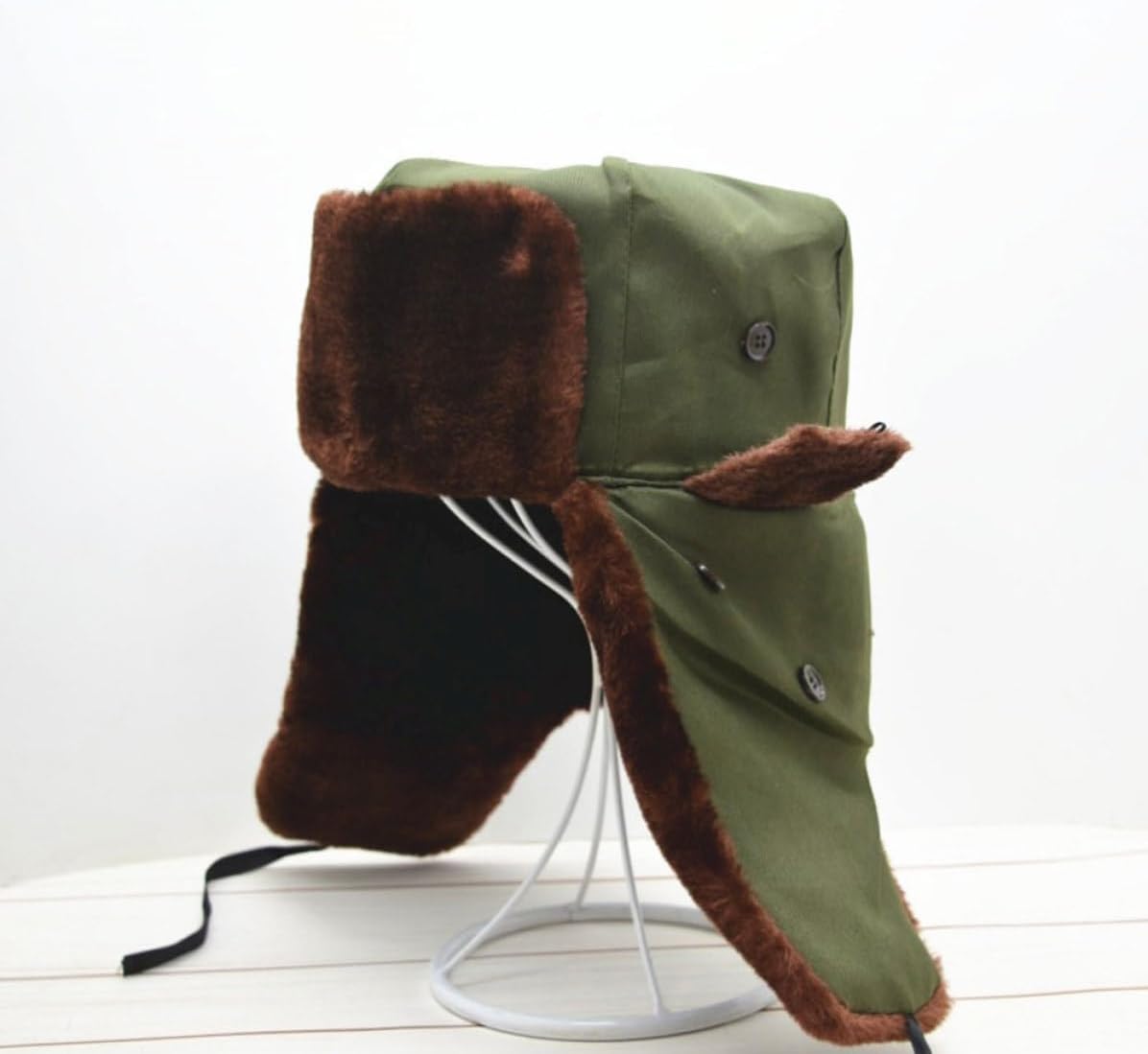 Thickened Winter Ear Flaps Hat with Cotton Cloth Material, Comfortable and Protective Outdoor Warm Hat for Skiing and Outdoor Activities Olive Green