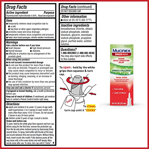 Mucinex Sinus-Max Severe Nasal Congestion Relief Sinus & Allergy Nasal Spray, 0.75 Fl Oz #TOP1