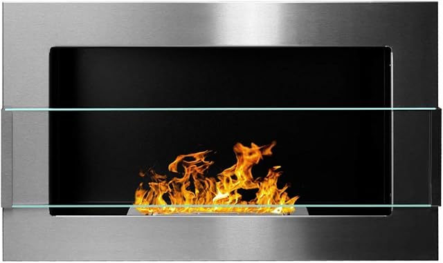 Bio Ethanol Fire BioFire Fireplace Modern 650 x 400 Stainless steel with glass