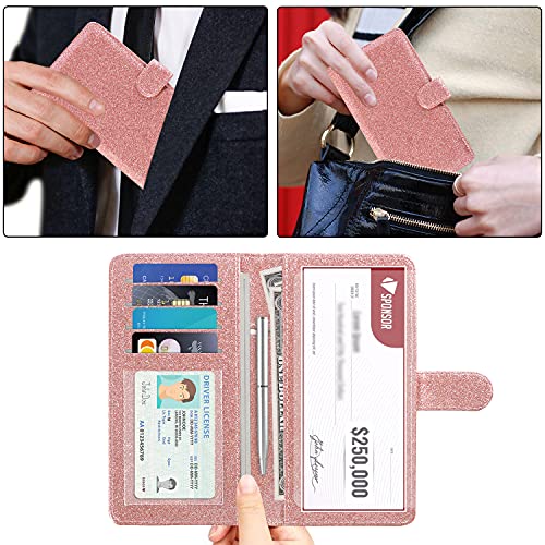 Acdream Checkbook Cover, Leather Rfid Blocking Check Book Wallet, Protective Premium Business And Personal Duplicate Checks Holder, With Credit Card Slots For Women Men, Glitter Rose #TOP4