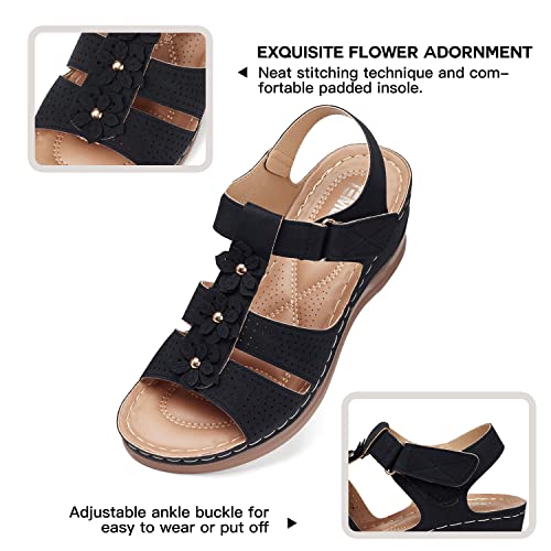 TEMOFON Womens Sandals Wedge Platform: Summer Ankle Strap Open Toe Wedge - Dressy Sandals Women - Comfortable Walking Low Sandal2