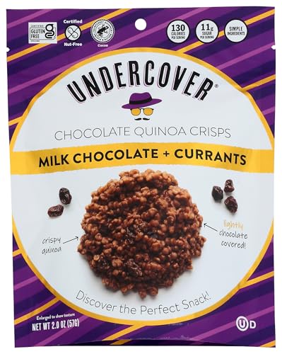 Undercover Chocolate Quinoa Crisps - Milk Chocolate + Currants Quinoa Crisps | 8-Pack, 2oz Bags |