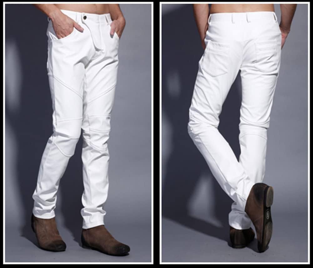Idopy Men`s Slim Fit Party Performance Biker Faux Leather Jeans Pants - Image 3