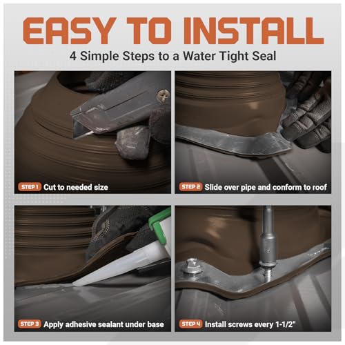 Image of Fasteners Plus #3 Round EPDM Metal Roof Pipe Flashing Boot (Fits 1 /4 inch - 5 inch Pipe OD), Brown