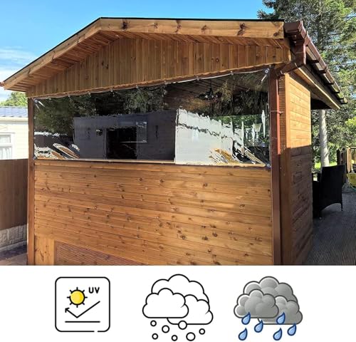 Abdeckplane Wasserdicht, Reißfest Transparent Plane mit Ösen, 0.3mm Dick Multifunktionale PVC Schutz Abdeckung, für Auto, Camping, Gartenmöbel, mit Seil und Kabelbindern, 420g/m² (1X2M)